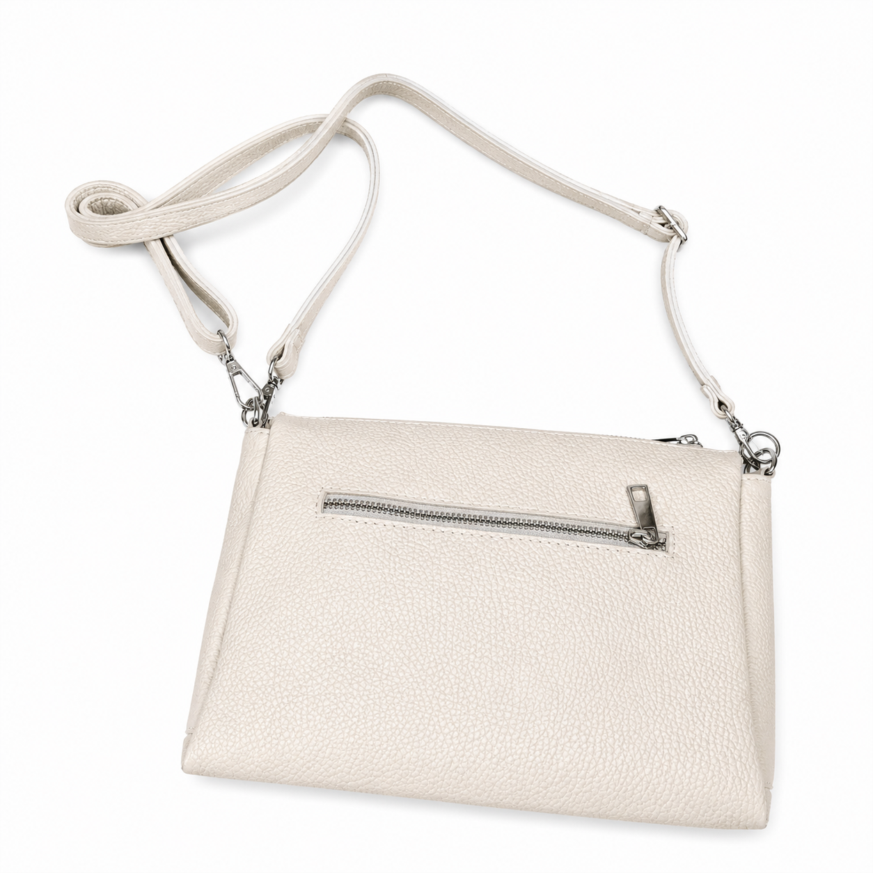 Genuine Leather Triple Compartment Shoulder Bag – Beige