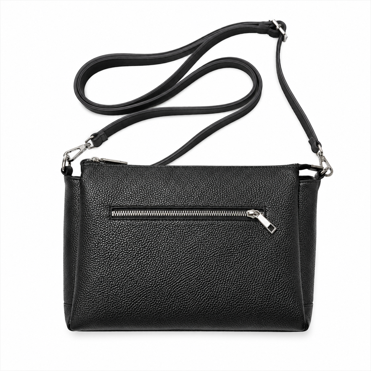 Genuine Leather Triple Compartment Shoulder Bag – Black