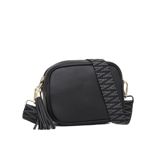 Tassel Zipped Real Leather Crossbody Bag