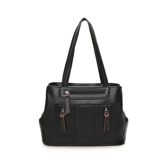 Triple Zipped Top Shoulder Bag