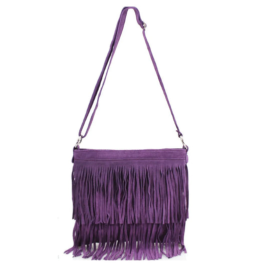 Real Suede Soft Leather Tassel Crossbody Bag