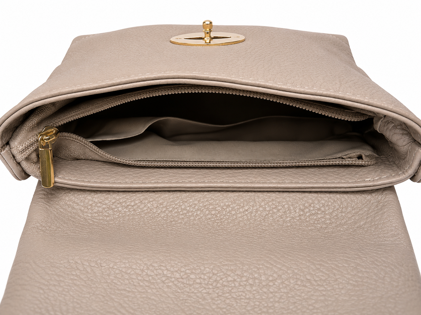 Genuine Leather Crossbody Bag - Taupe