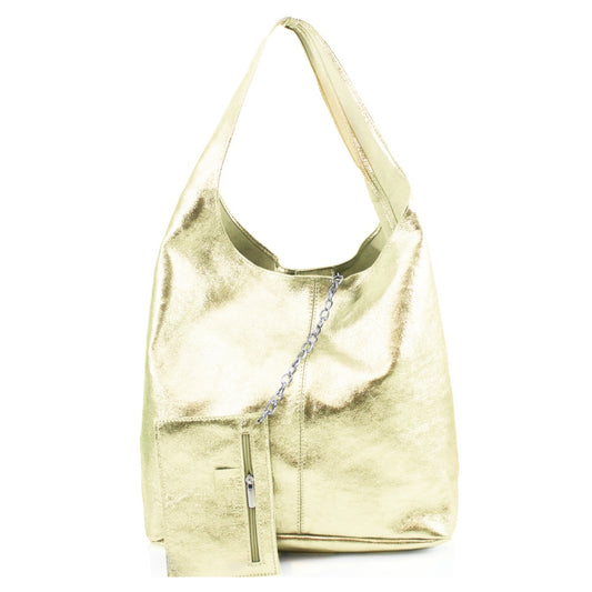 Real Leather Metallic Shoulder Bag