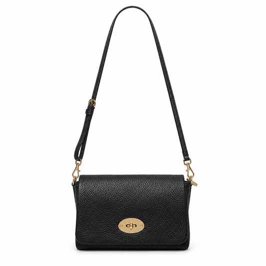 Genuine Leather Crossbody Bag - Black