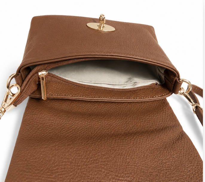 Genuine Leather Crossbody Bag - Brown