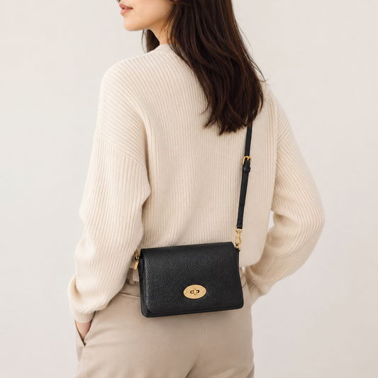 Genuine Leather Crossbody Bag - Black