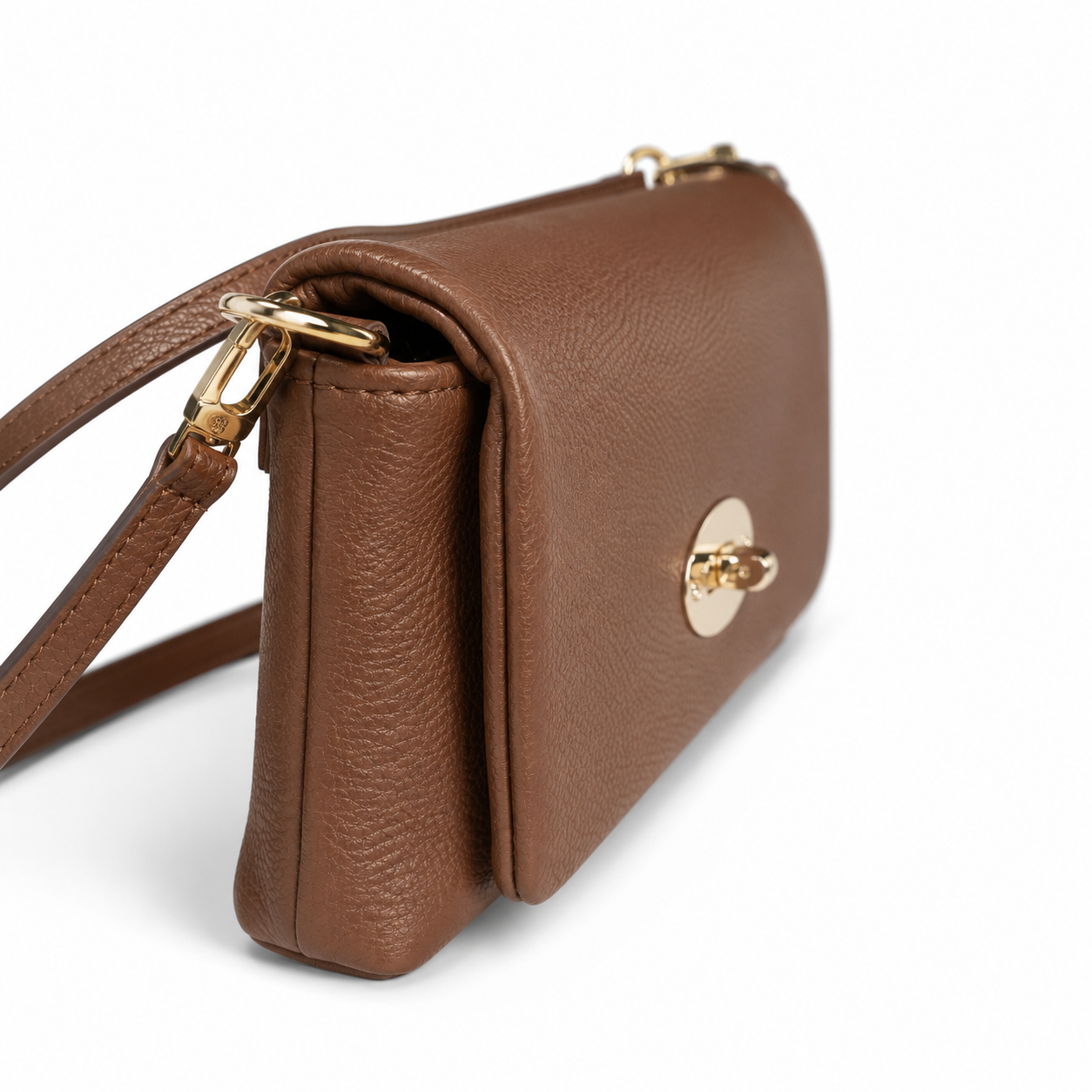 Genuine Leather Crossbody Bag - Brown
