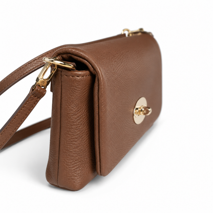 Genuine Leather Crossbody Bag - Brown