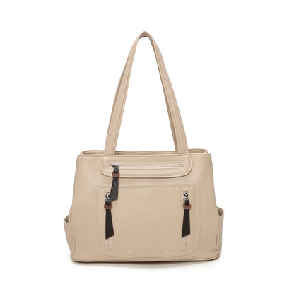 Triple Zipped Top Shoulder Bag
