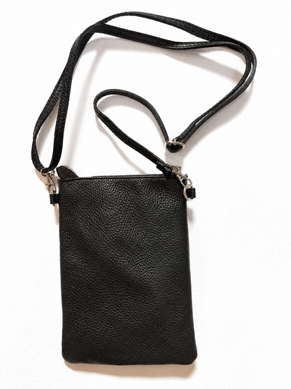 Genuine Leather Crossbody Phone Bag – Black