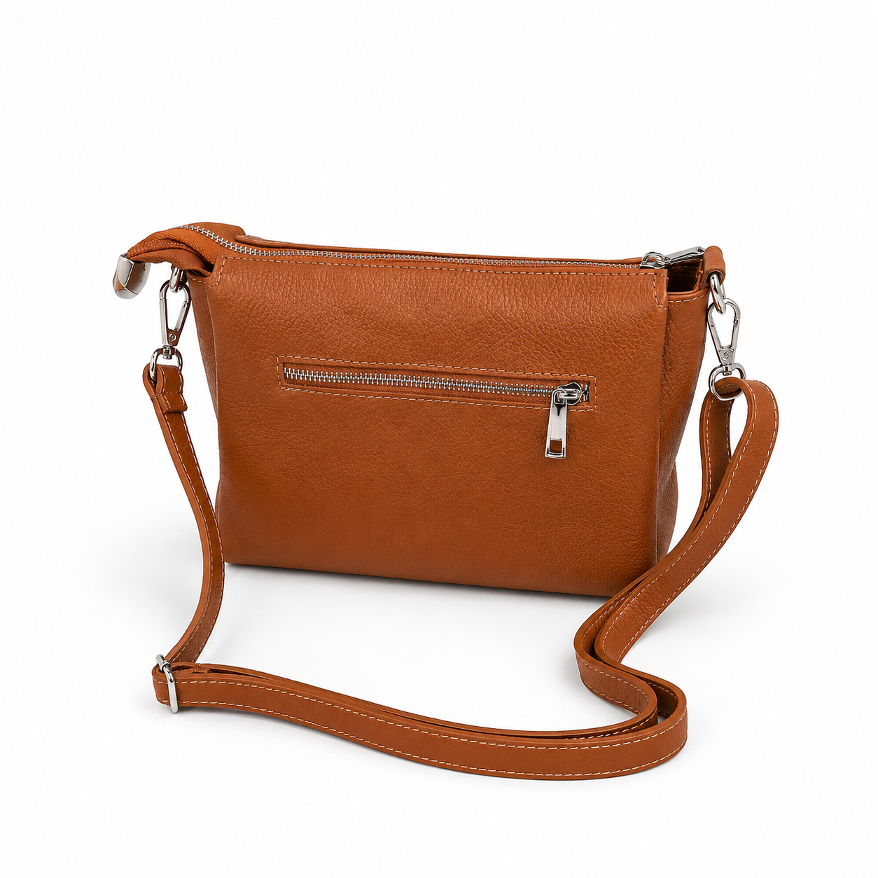 Genuine Leather Triple Compartment Shoulder Bag – Brown