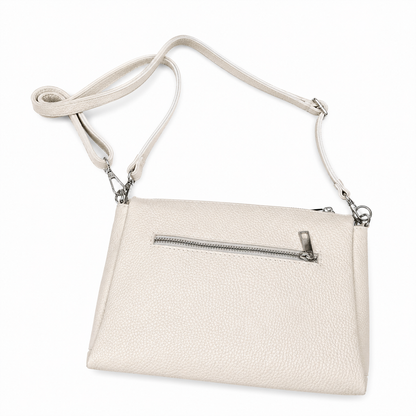 Genuine Leather Triple Compartment Shoulder Bag – Beige