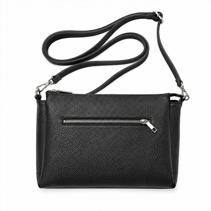 Genuine Leather Triple Compartment Shoulder Bag – Black