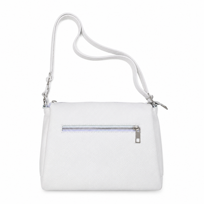 Genuine Leather Triple Compartment Shoulder Bag – White
