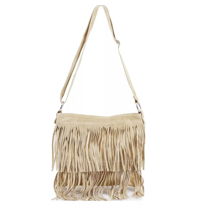 Real Suede Small Soft Leather Tassel Fringed Crossbody Bag