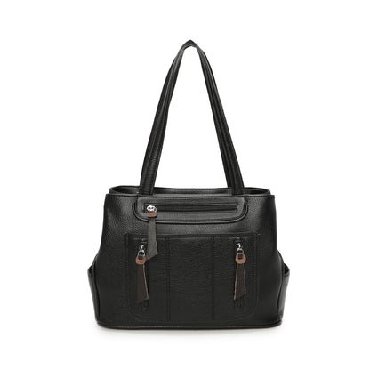Triple Zipped Top Shoulder Bag