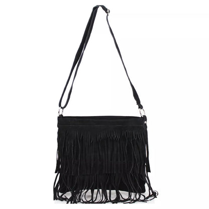 Real Suede Small Soft Leather Tassel Fringed Crossbody Bag