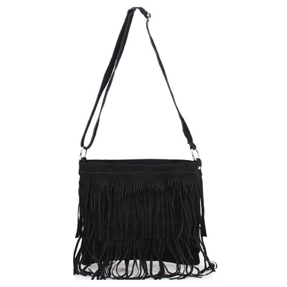 Real Suede Soft Leather Tassel Crossbody Bag