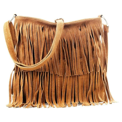 Real Suede Soft Leather Tassel Crossbody Bag