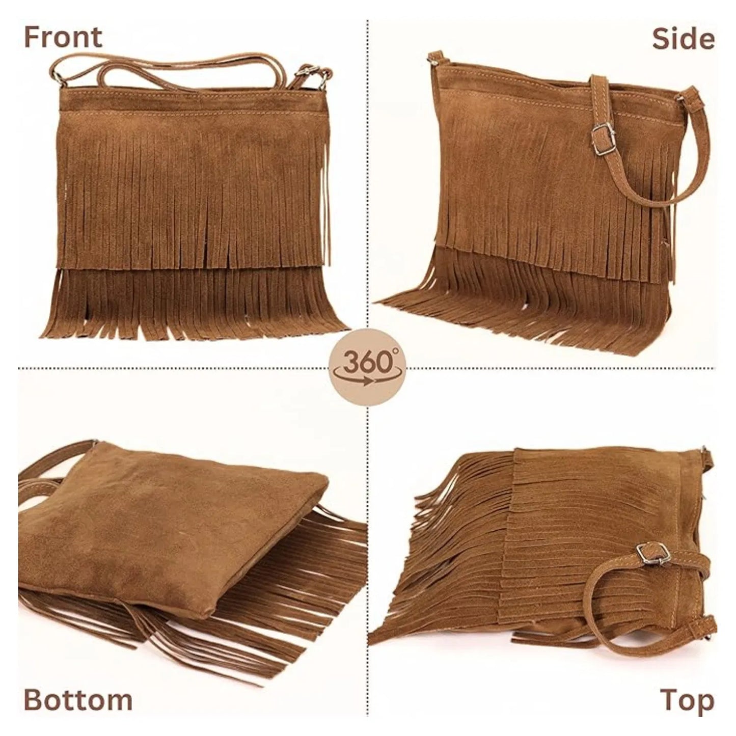 Real Suede Small Soft Leather Tassel Fringed Crossbody Bag