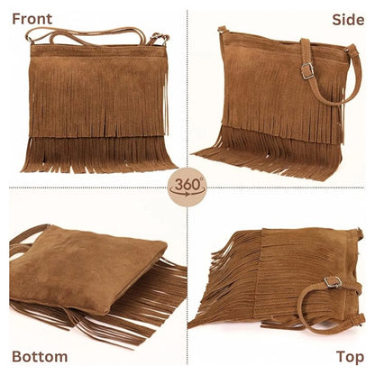 Real Suede Small Soft Leather Tassel Fringed Crossbody Bag