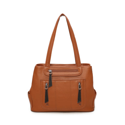 Triple Zipped Top Shoulder Bag