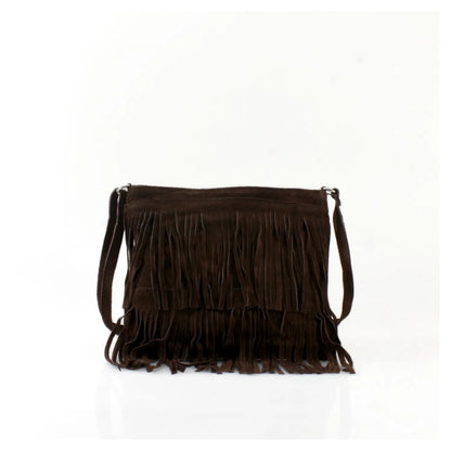 Real Suede Small Soft Leather Tassel Fringed Crossbody Bag