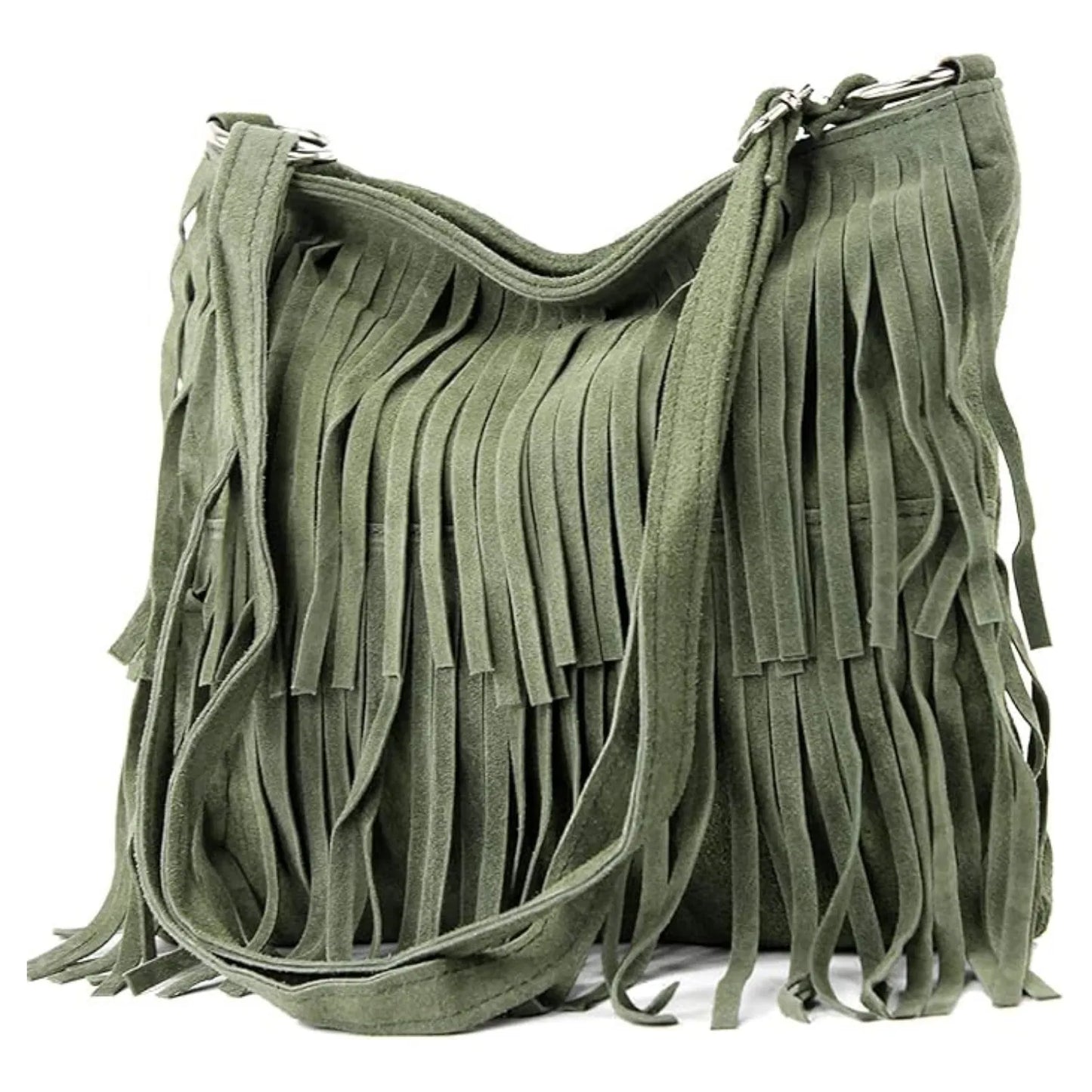 Real Suede Soft Leather Tassel Crossbody Bag