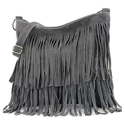 Real Suede Soft Leather Tassel Crossbody Bag