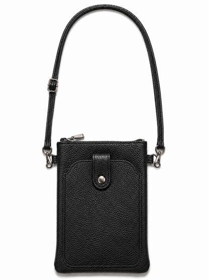 Genuine Leather Crossbody Phone Bag – Black