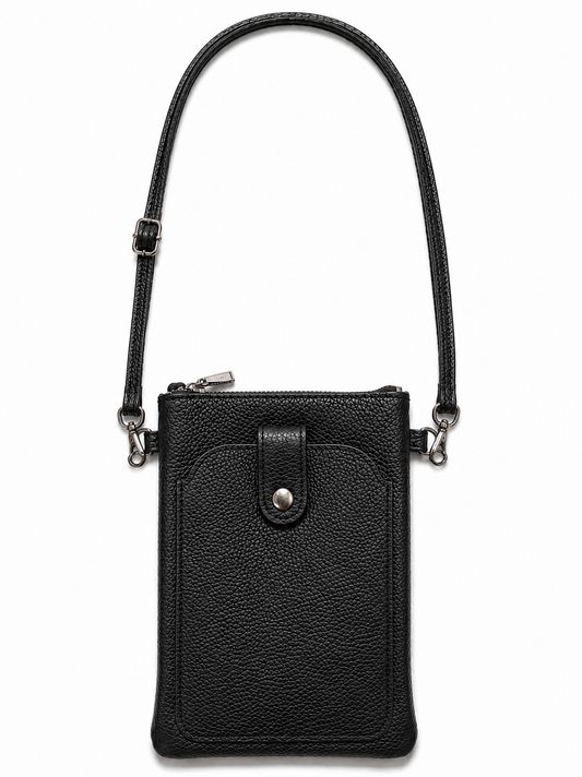 Genuine Leather Crossbody Phone Bag – Black
