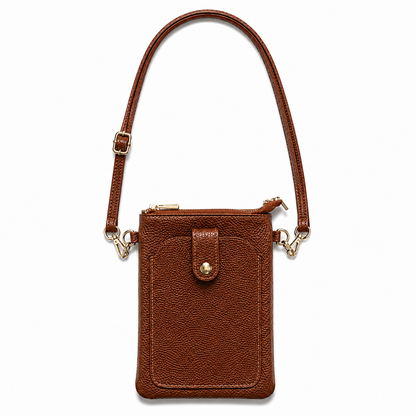 Genuine Leather Crossbody Phone Bag – Chestnut Brown