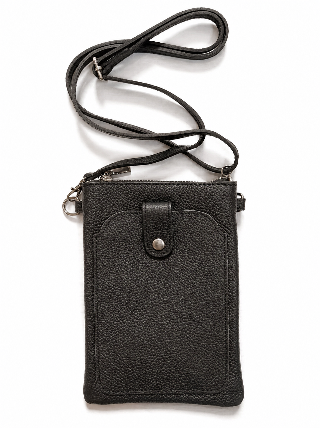 Genuine Leather Crossbody Phone Bag – Black