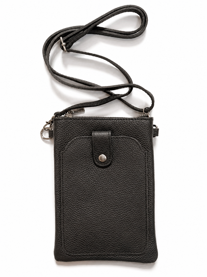 Genuine Leather Crossbody Phone Bag – Black