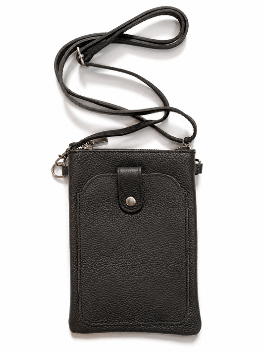 Genuine Leather Crossbody Phone Bag – Black