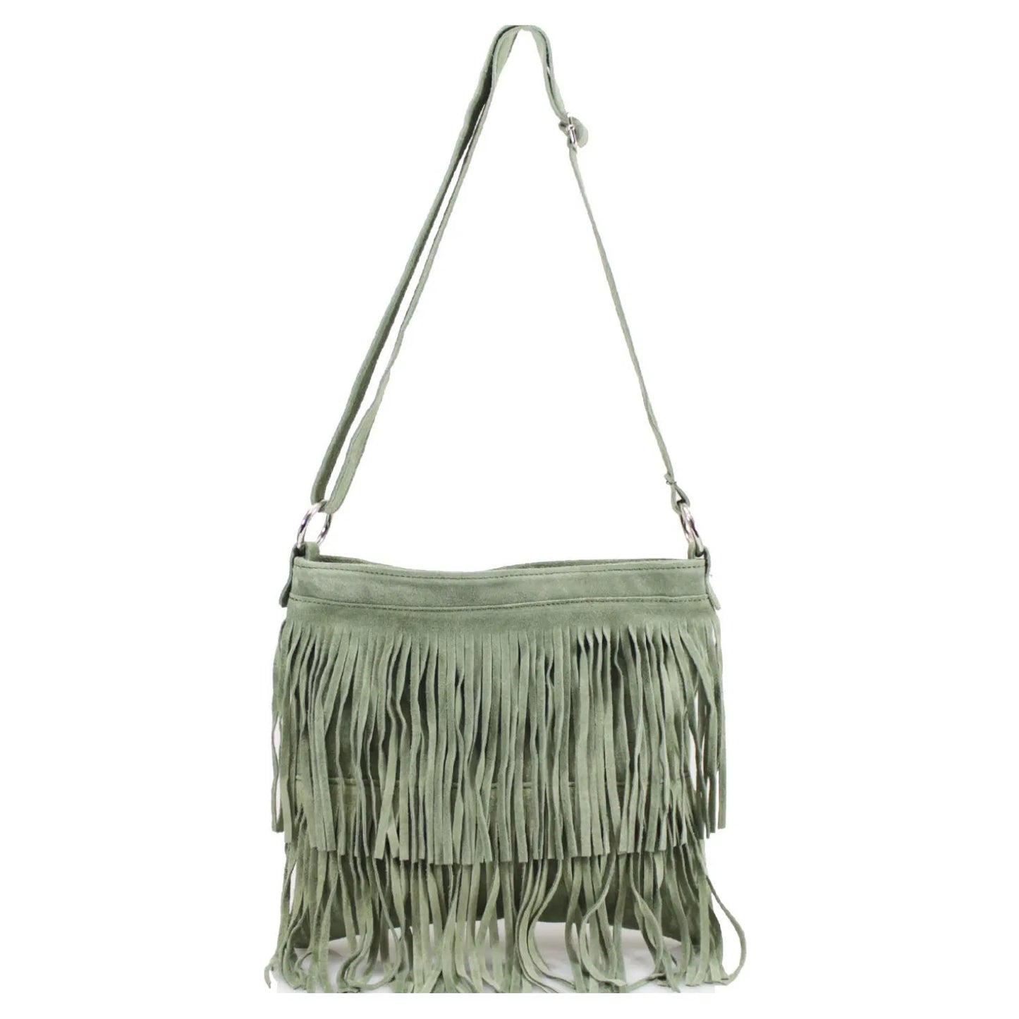 Real Suede Soft Leather Tassel Crossbody Bag