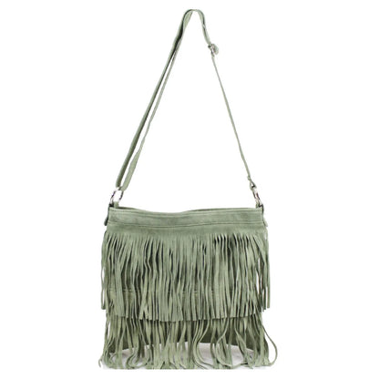 Real Suede Soft Leather Tassel Crossbody Bag