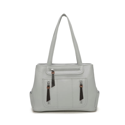 Triple Zipped Top Shoulder Bag
