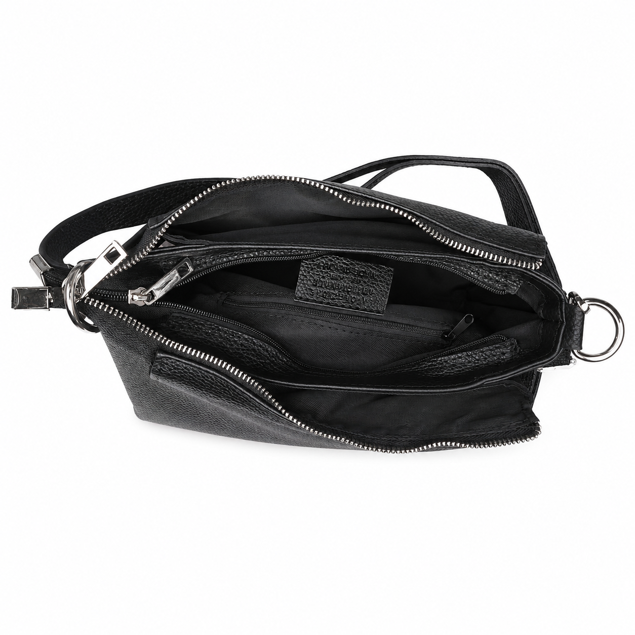 Genuine Leather Triple Compartment Shoulder Bag – Black