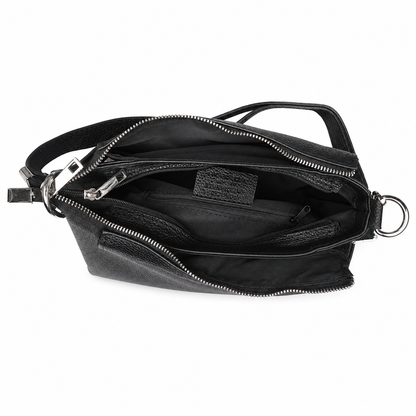 Genuine Leather Triple Compartment Shoulder Bag – Black