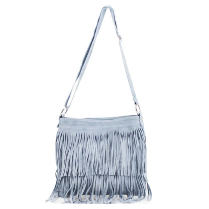 Real Suede Soft Leather Tassel Crossbody Bag