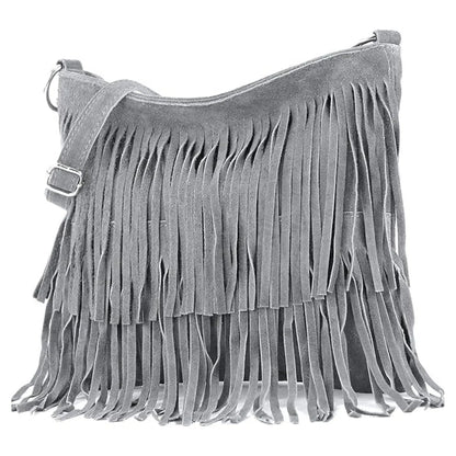 Real Suede Soft Leather Tassel Crossbody Bag