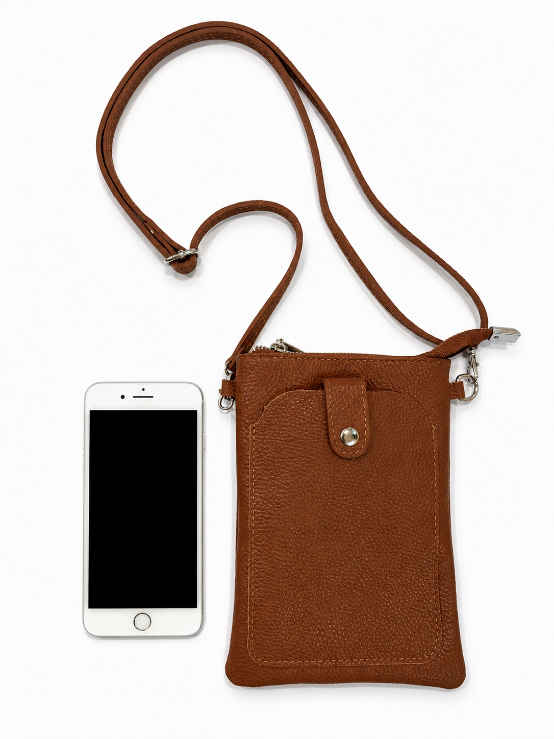Genuine Leather Crossbody Phone Bag – Chestnut Brown
