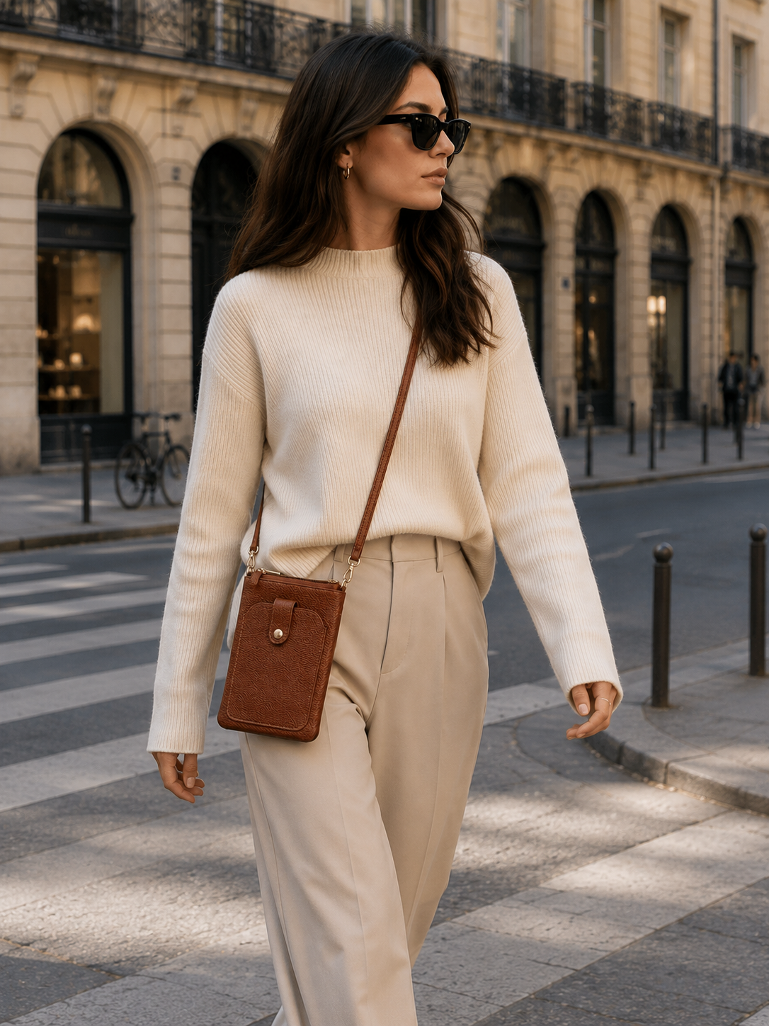 Genuine Leather Crossbody Phone Bag – Chestnut Brown