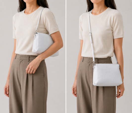 Genuine Leather Triple Compartment Shoulder Bag – White