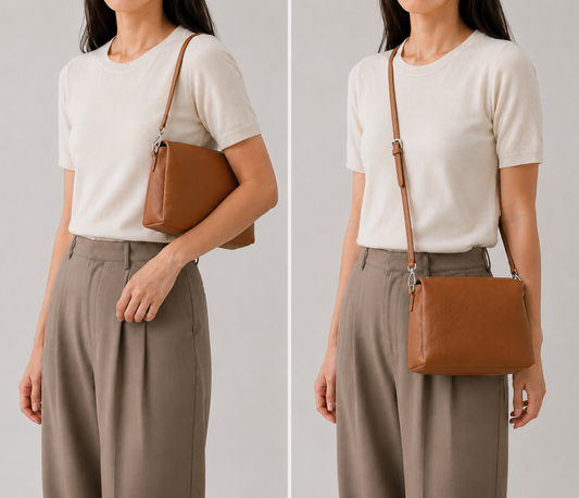 Genuine Leather Triple Compartment Shoulder Bag – Chestnut Brown
