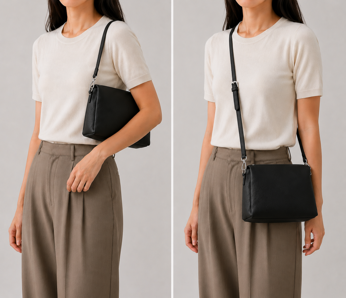 Genuine Leather Triple Compartment Shoulder Bag – Black