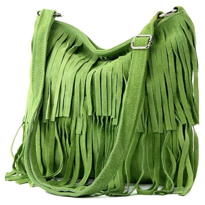 Real Suede Soft Leather Tassel Crossbody Bag
