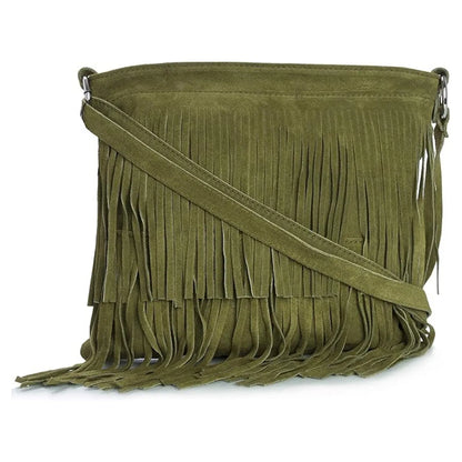 Real Suede Small Soft Leather Tassel Fringed Crossbody Bag