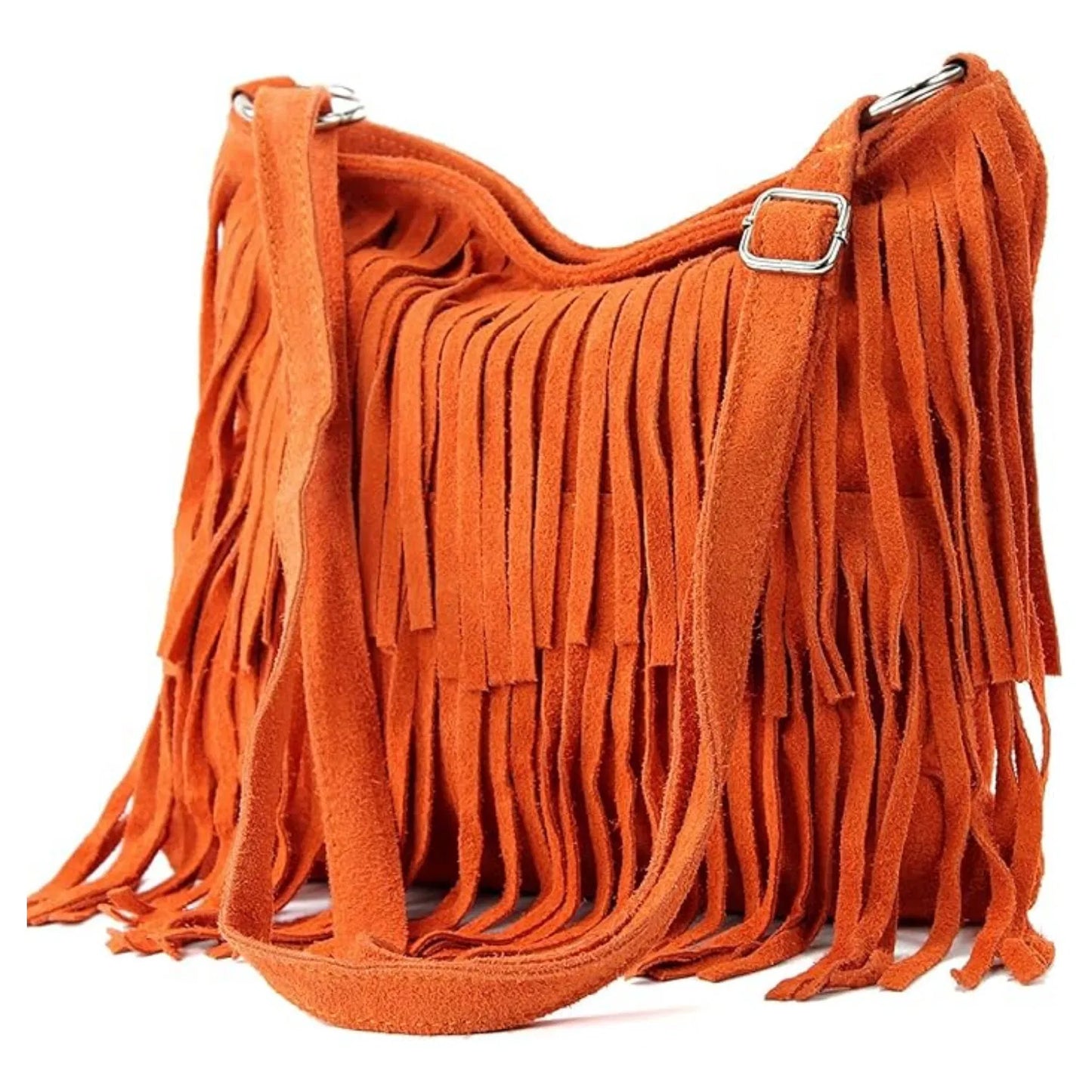 Real Suede Soft Leather Tassel Crossbody Bag